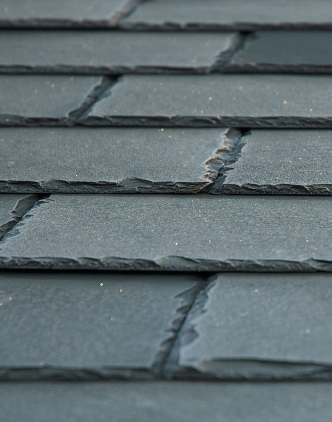 Close-up of slate roofing work